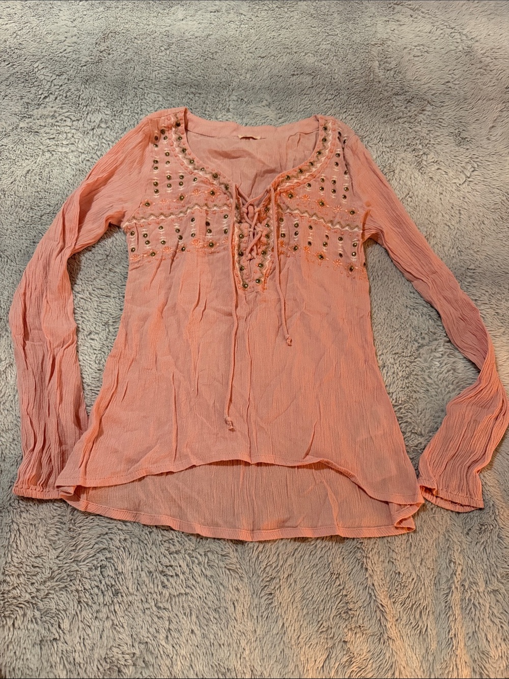 Hollister Peach Lace-Up Studded Long-Sleeve Tunic